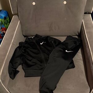 Nike Black Athletic Zip Jacket and Jogger Set with White Swoosh
